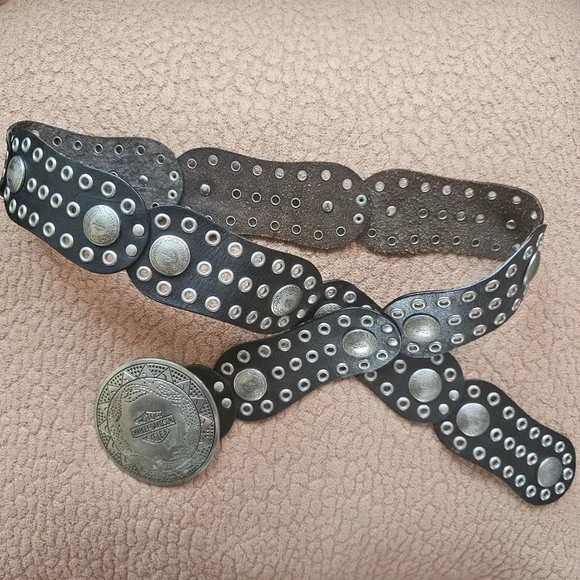 RARE Harley Davidson Concho Style Leather Grommet Studded Belt W/Buckle Medium - Picture 1 of 6